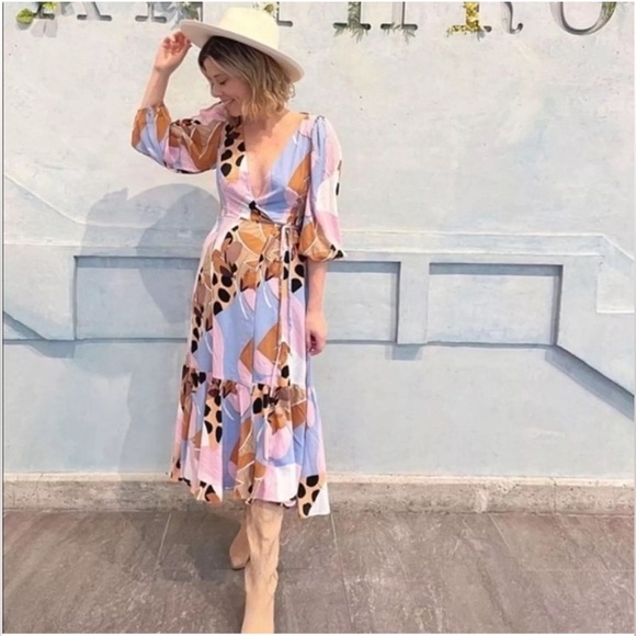 Anthropologie hutch bloom wrap midi dress lace up back wedding guest dress 1X - Picture 9 of 16